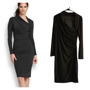 David Meister Dress Cocktail Black Long Sleeve Sheath Asymmetrical Dress